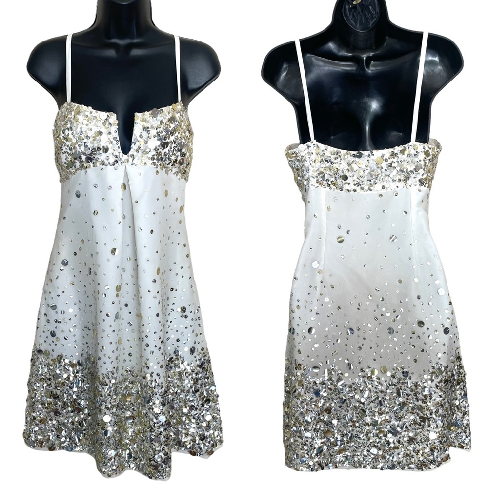 Scala Vintage White Short Sequin Silk Dress Size 10 Prom Cocktail Sleeveless